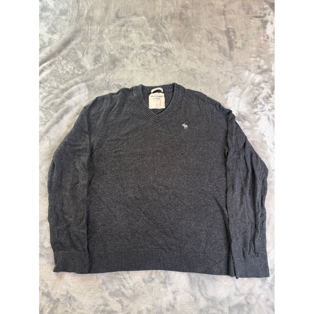 Abercrombie & Fitch Cashmere Sweater Mens L Gray V-Neck Long Sleeve Classic Fit
